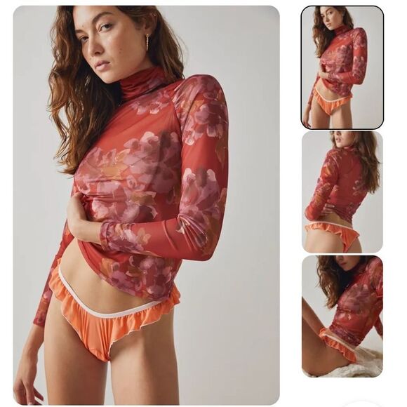 HAH by Free People Tangerine Fly Girl Mesh Panty - Picture 1 of 5